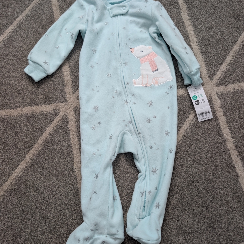 Carter's Light Blue Polar Bear Footie‎ 6-9 Months